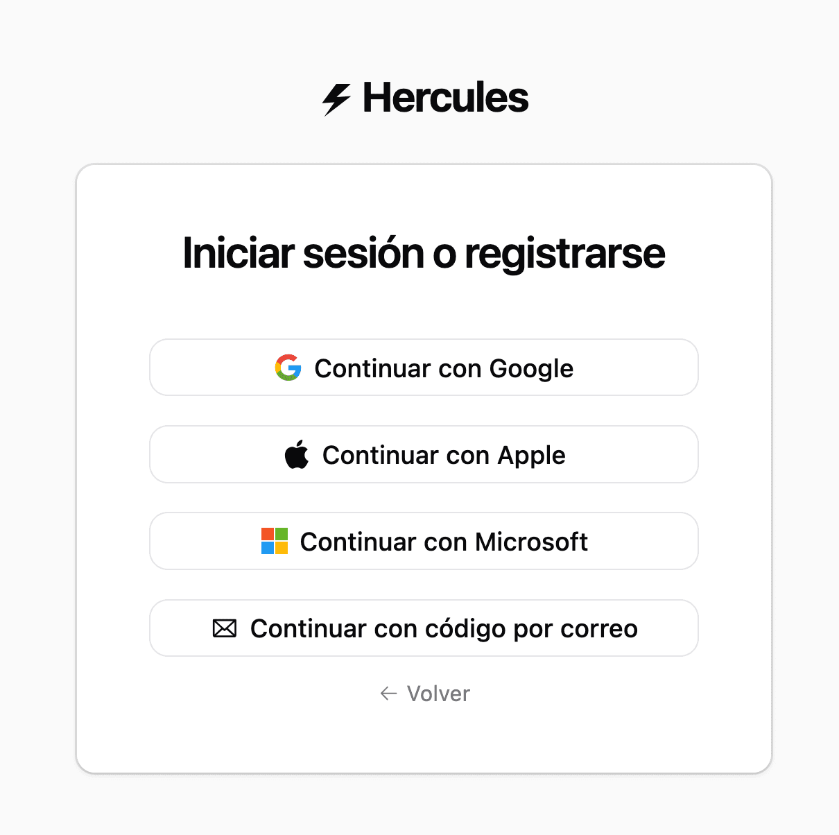 Hercules Auth sign-in screen in Spanish with localized provider buttons