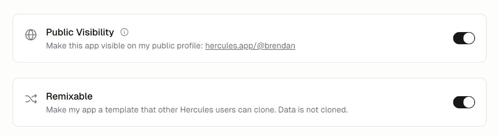 Showcase tab with Public Visibility and Remixable toggles