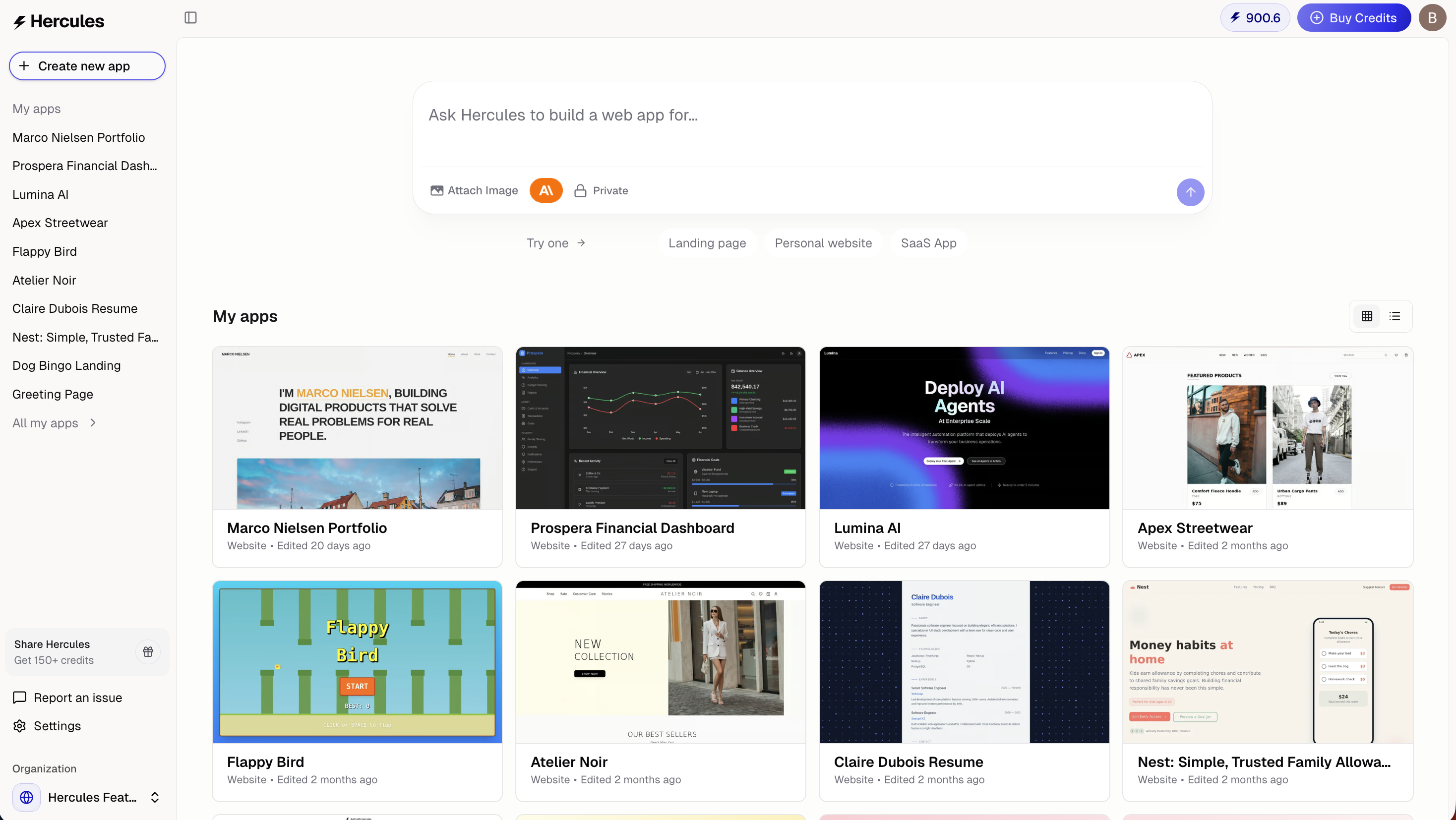 Dashboard showing live thumbnails of every recent app