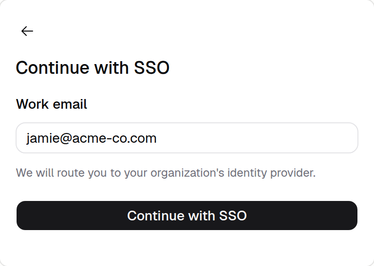 SSO Continue form with a work email field and submit button
